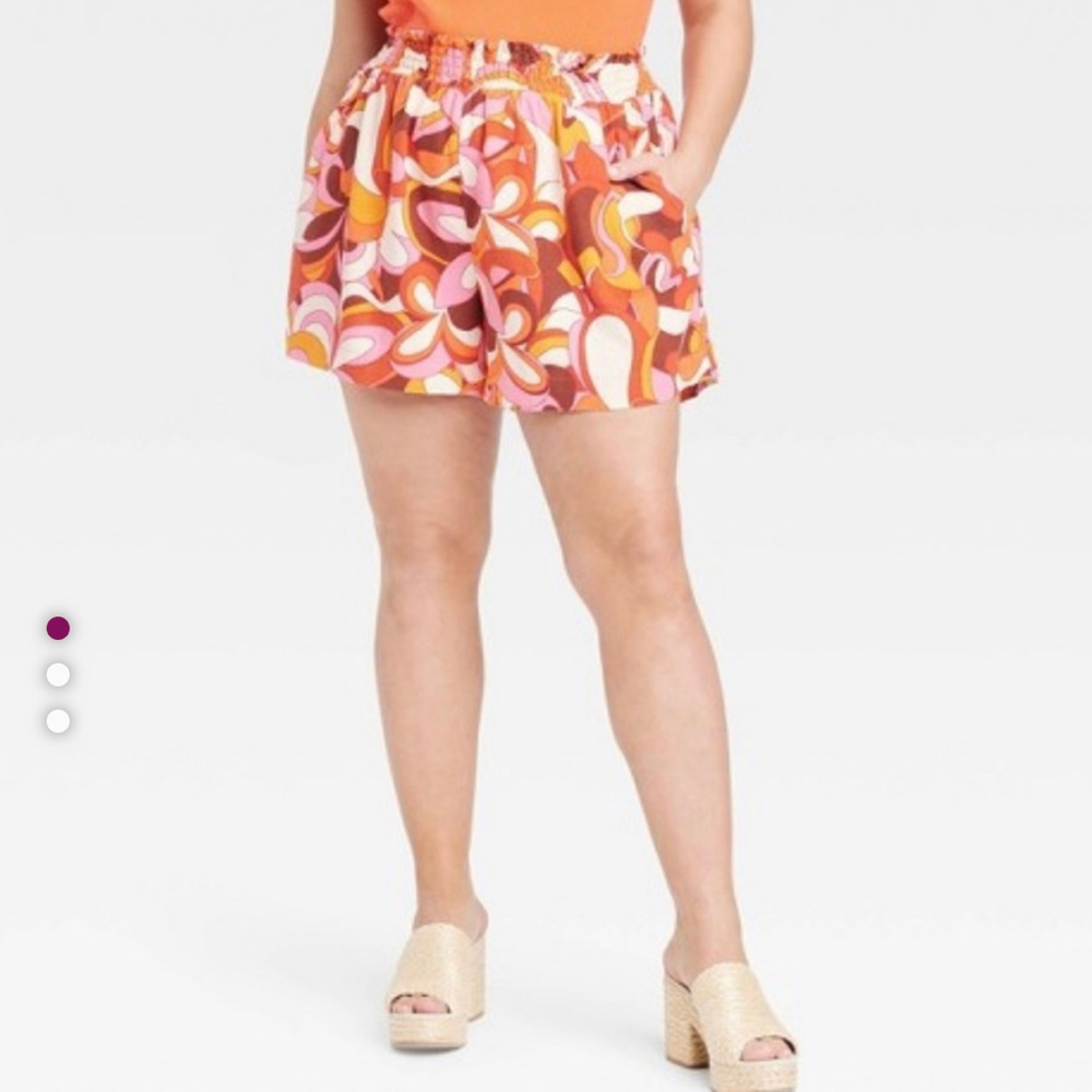 Ava & Viv Women’s High-Rise Linen Pull-On Orange Floral Shorts 3X